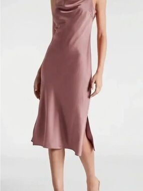 Express Satin Midi Slip Dress in Dusty Rose